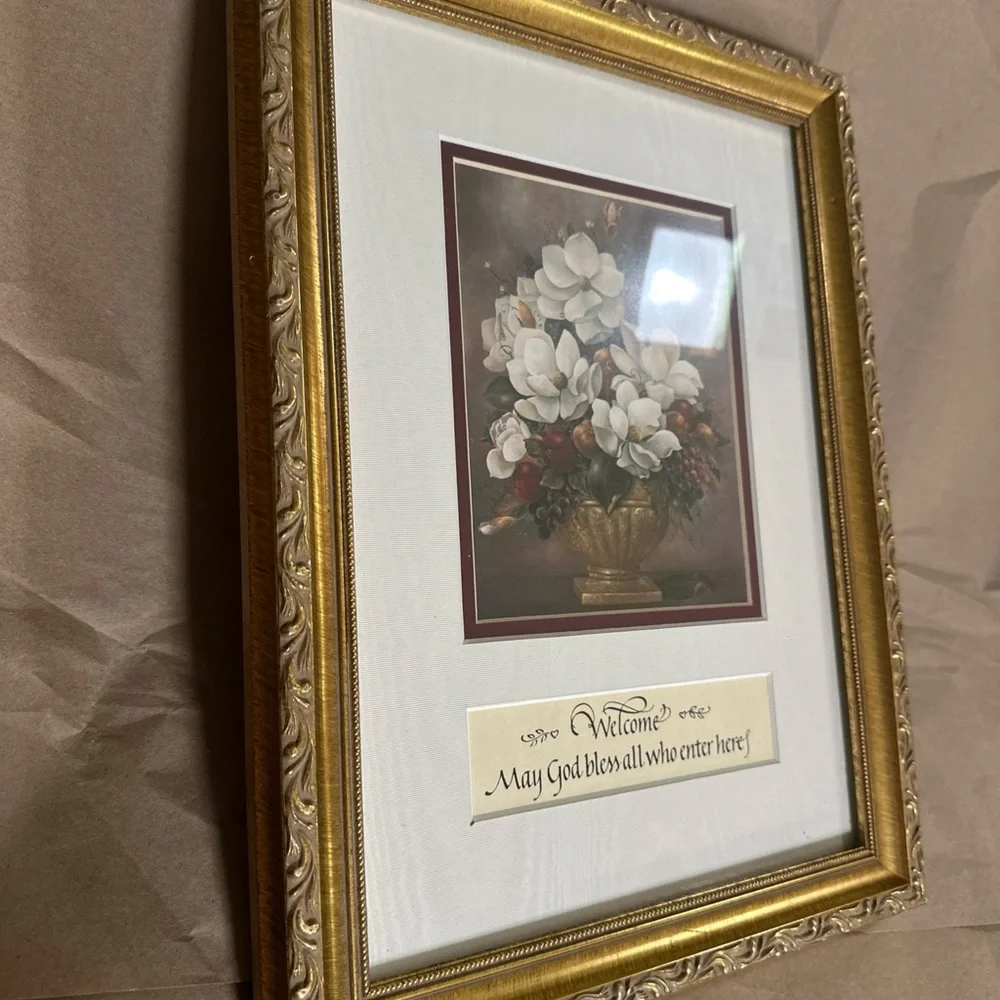 Glenda Turley 94” Welcome sign Gold Framed Floral Art Print